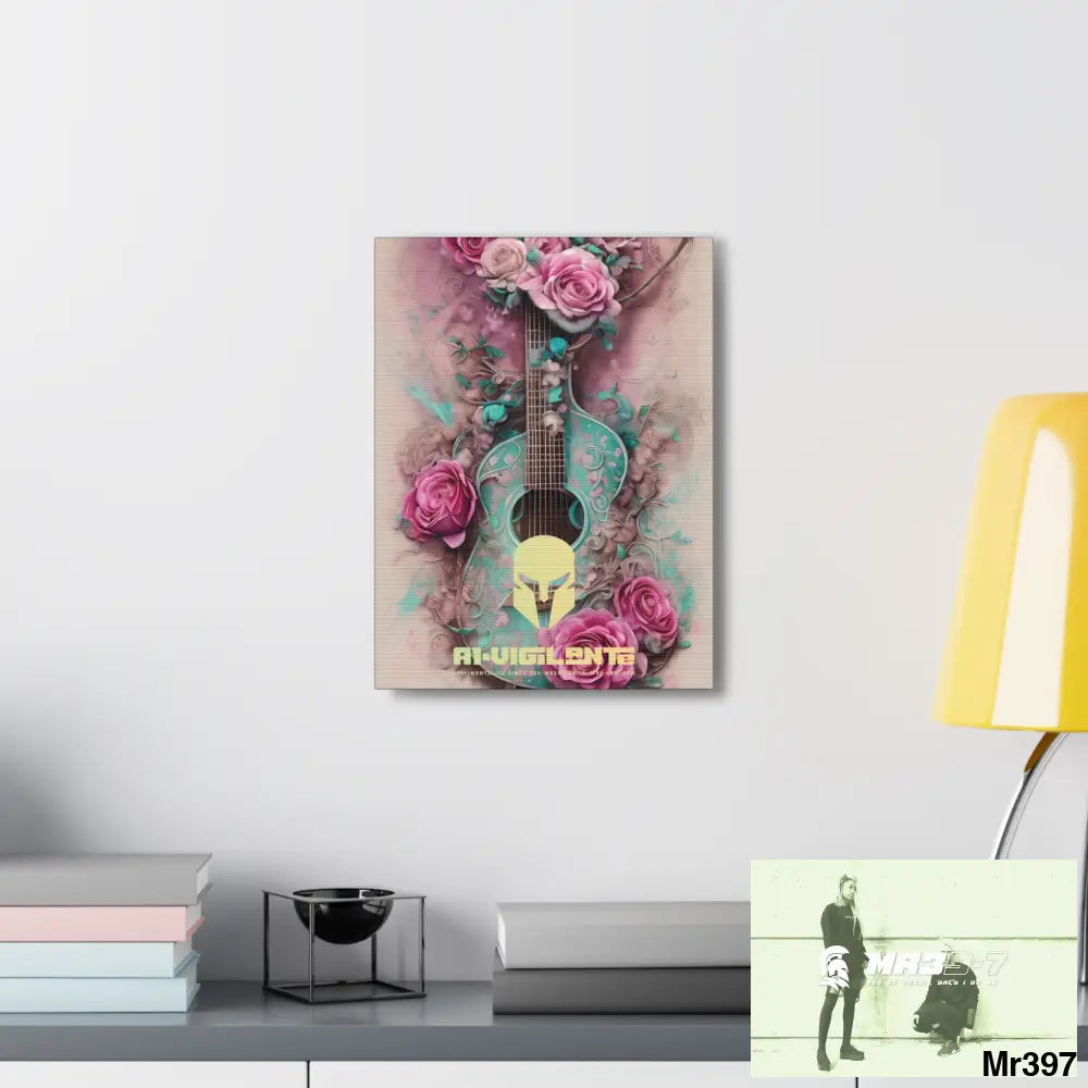 Canvas Gallery Wraps A1Vigilante Pink Roses & Guitar Canvas