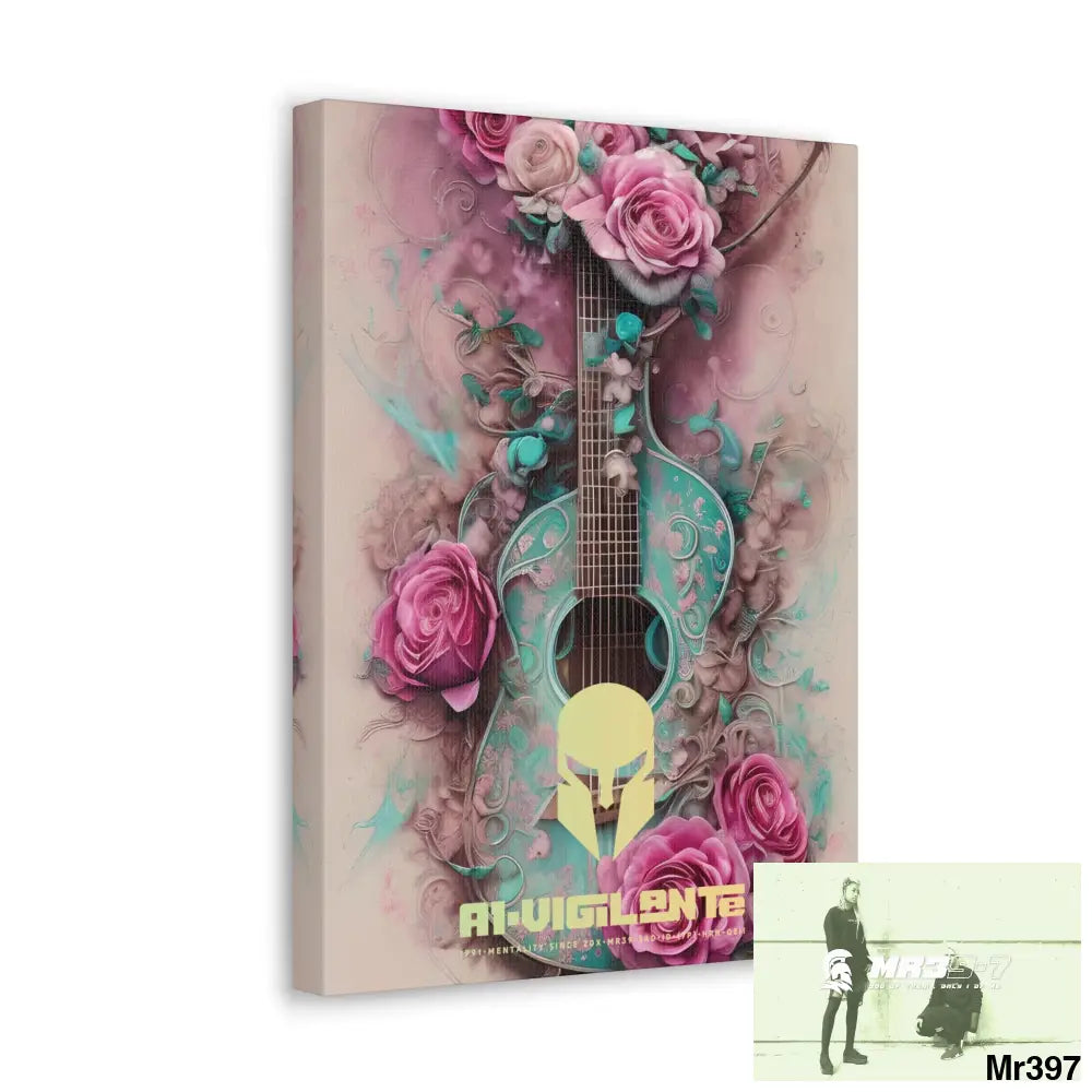 Canvas Gallery Wraps A1Vigilante Pink Roses & Guitar Canvas