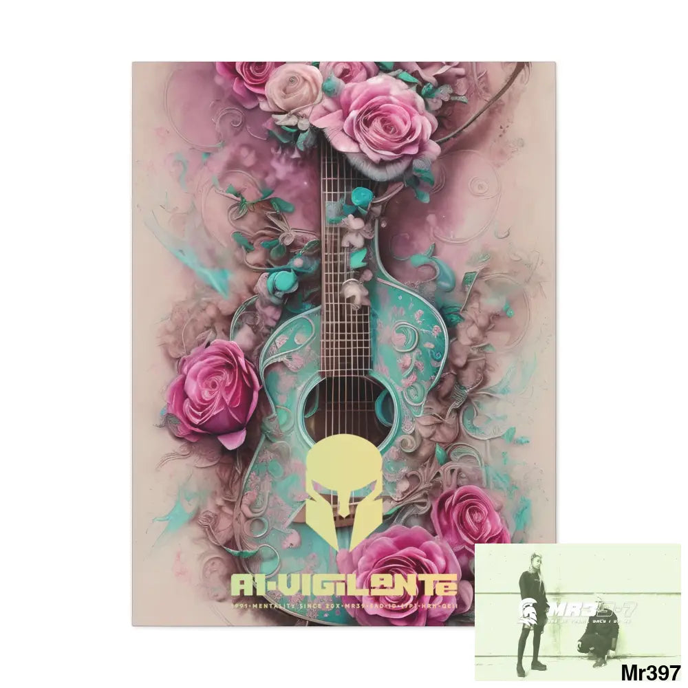 Canvas Gallery Wraps A1Vigilante Pink Roses & Guitar 30″ x 40″ / Premium Gallery Wraps (1.25″) Canvas