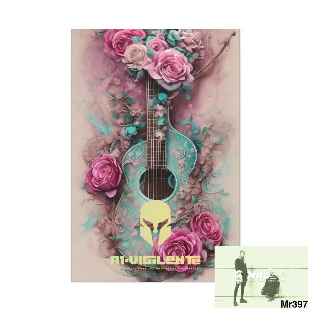 Canvas Gallery Wraps A1Vigilante Pink Roses & Guitar 32″ x 48″ / Premium Gallery Wraps (1.25″) Canvas