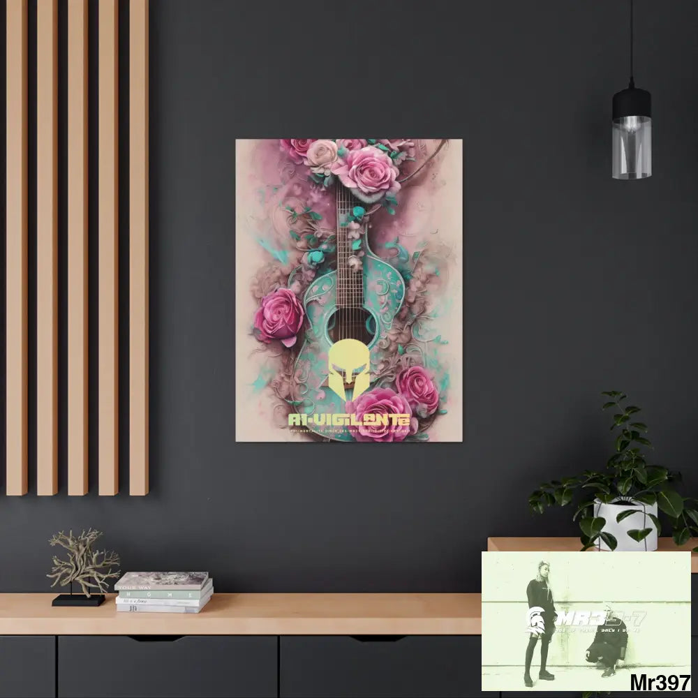 Canvas Gallery Wraps A1Vigilante Pink Roses & Guitar Canvas