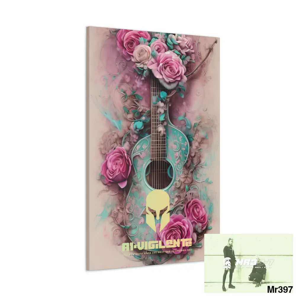 Canvas Gallery Wraps A1Vigilante Pink Roses & Guitar Canvas