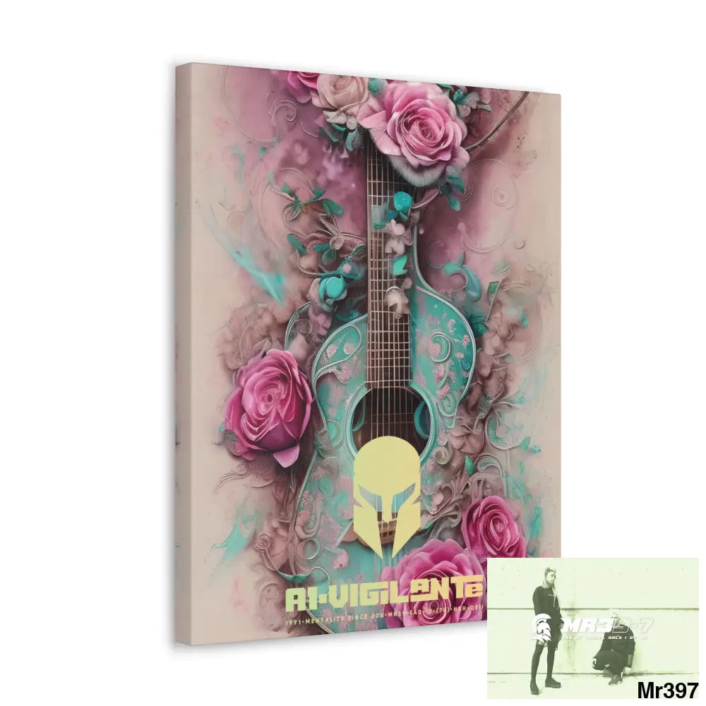 Canvas Gallery Wraps A1Vigilante Pink Roses & Guitar Canvas