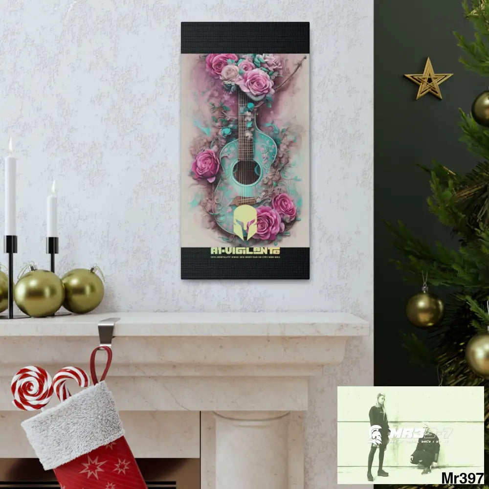 Canvas Gallery Wraps A1Vigilante Pink Roses & Guitar Canvas