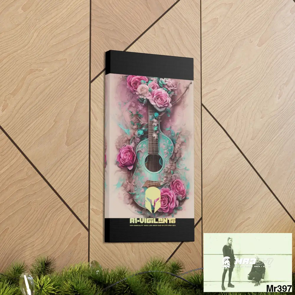 Canvas Gallery Wraps A1Vigilante Pink Roses & Guitar Canvas