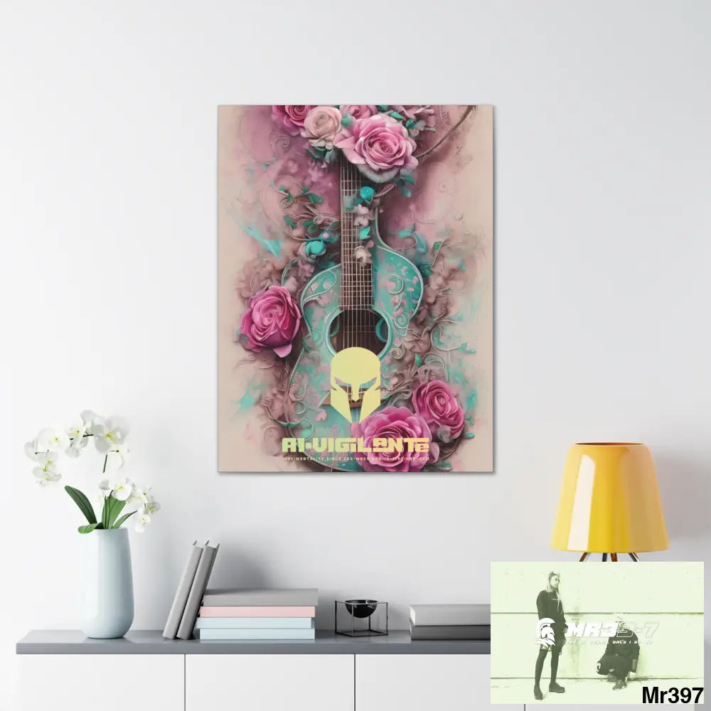 Canvas Gallery Wraps A1Vigilante Pink Roses & Guitar Canvas