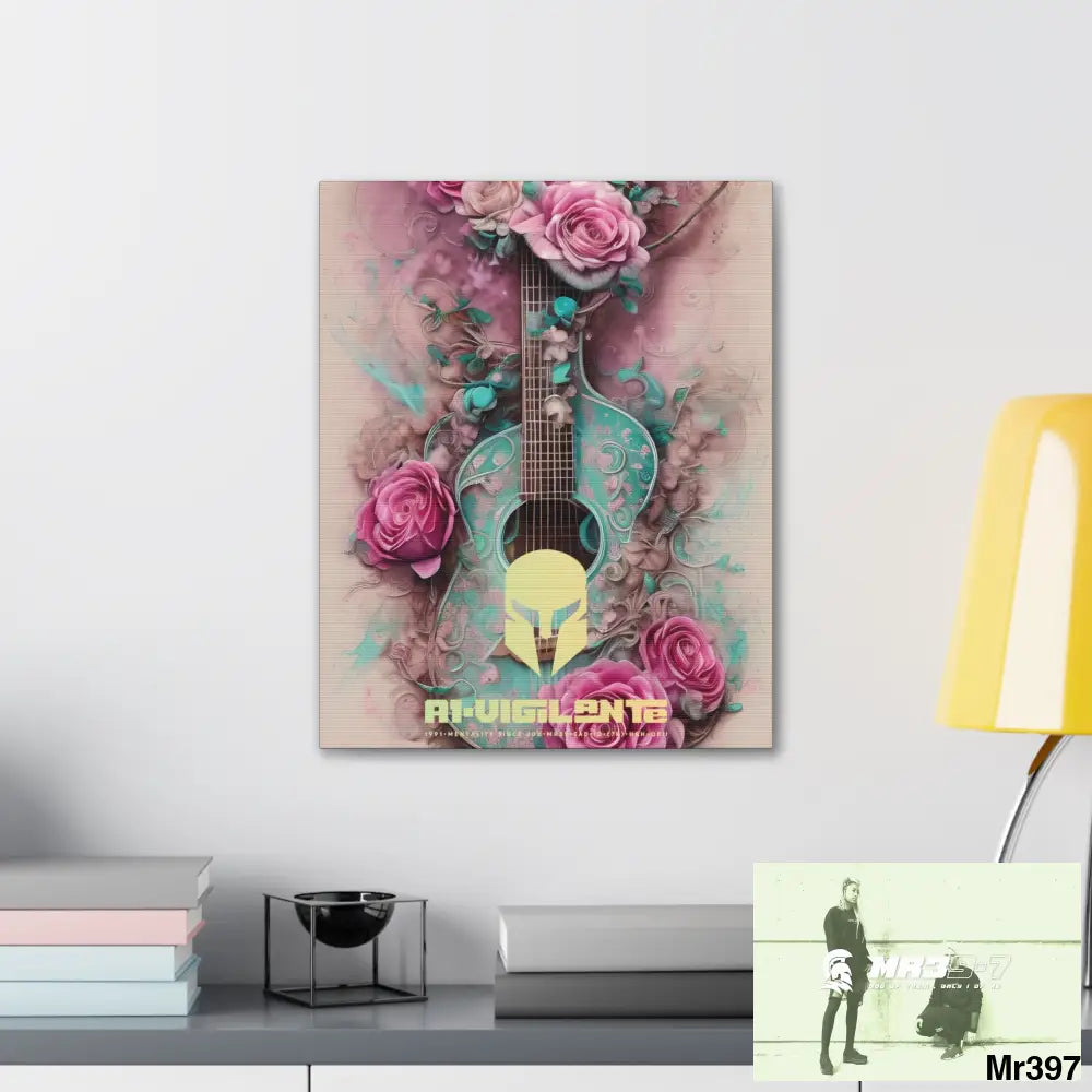 Canvas Gallery Wraps A1Vigilante Pink Roses & Guitar Canvas