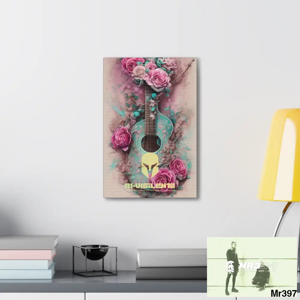 Canvas Gallery Wraps A1Vigilante Pink Roses & Guitar Canvas