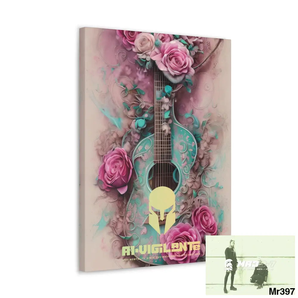 Canvas Gallery Wraps A1Vigilante Pink Roses & Guitar Canvas