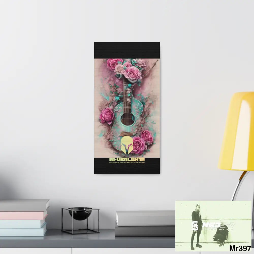 Canvas Gallery Wraps A1Vigilante Pink Roses & Guitar Canvas