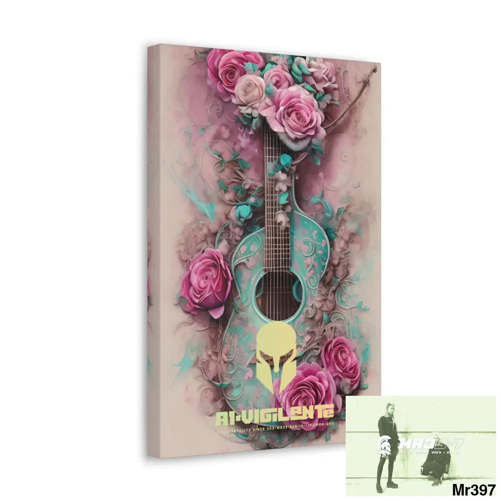 Canvas Gallery Wraps A1Vigilante Pink Roses & Guitar Canvas