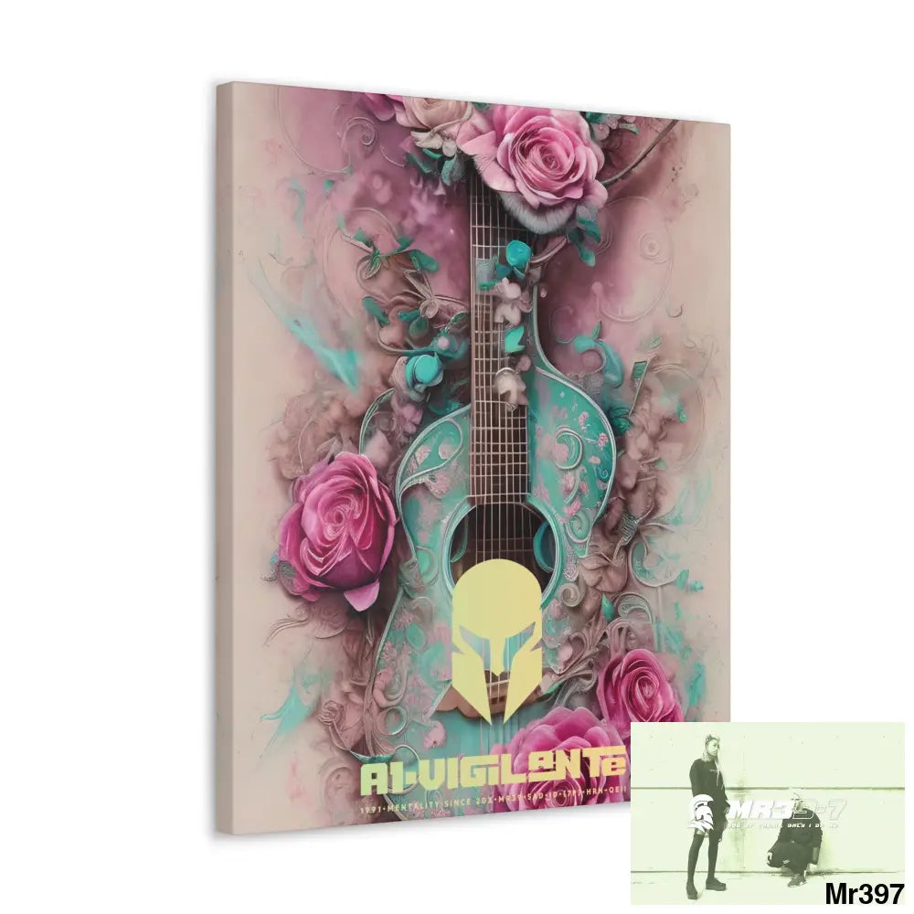 Canvas Gallery Wraps A1Vigilante Pink Roses & Guitar Canvas