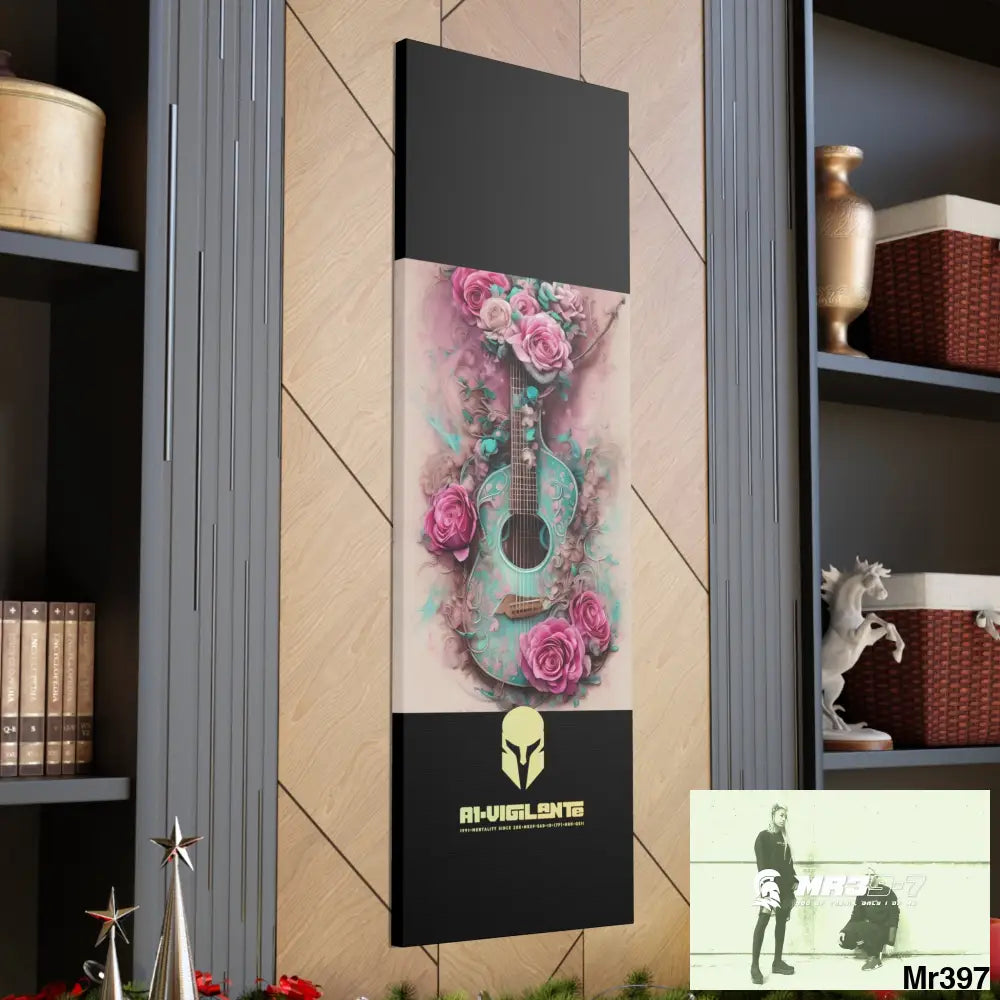 Canvas Gallery Wraps A1Vigilante Pink Roses & Guitar Canvas