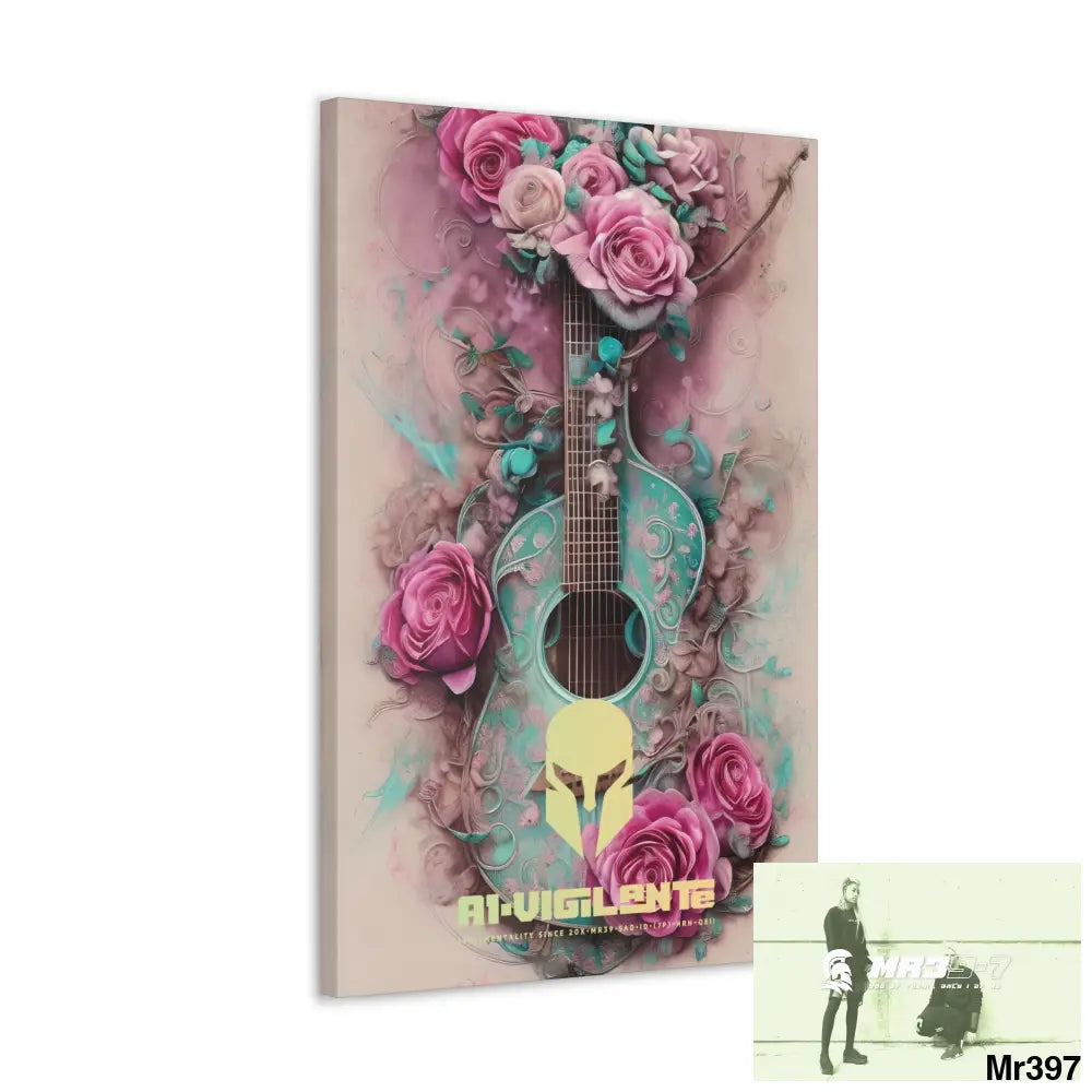 Canvas Gallery Wraps A1Vigilante Pink Roses & Guitar Canvas