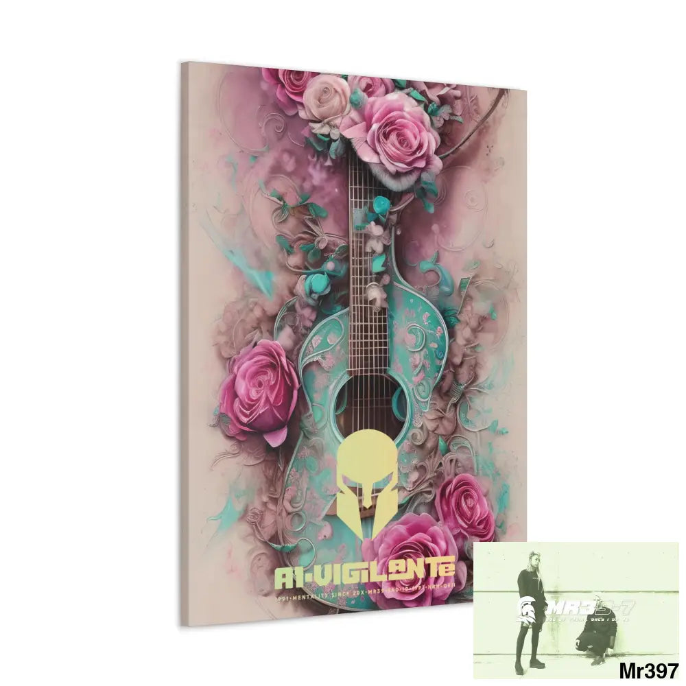 Canvas Gallery Wraps A1Vigilante Pink Roses & Guitar Canvas