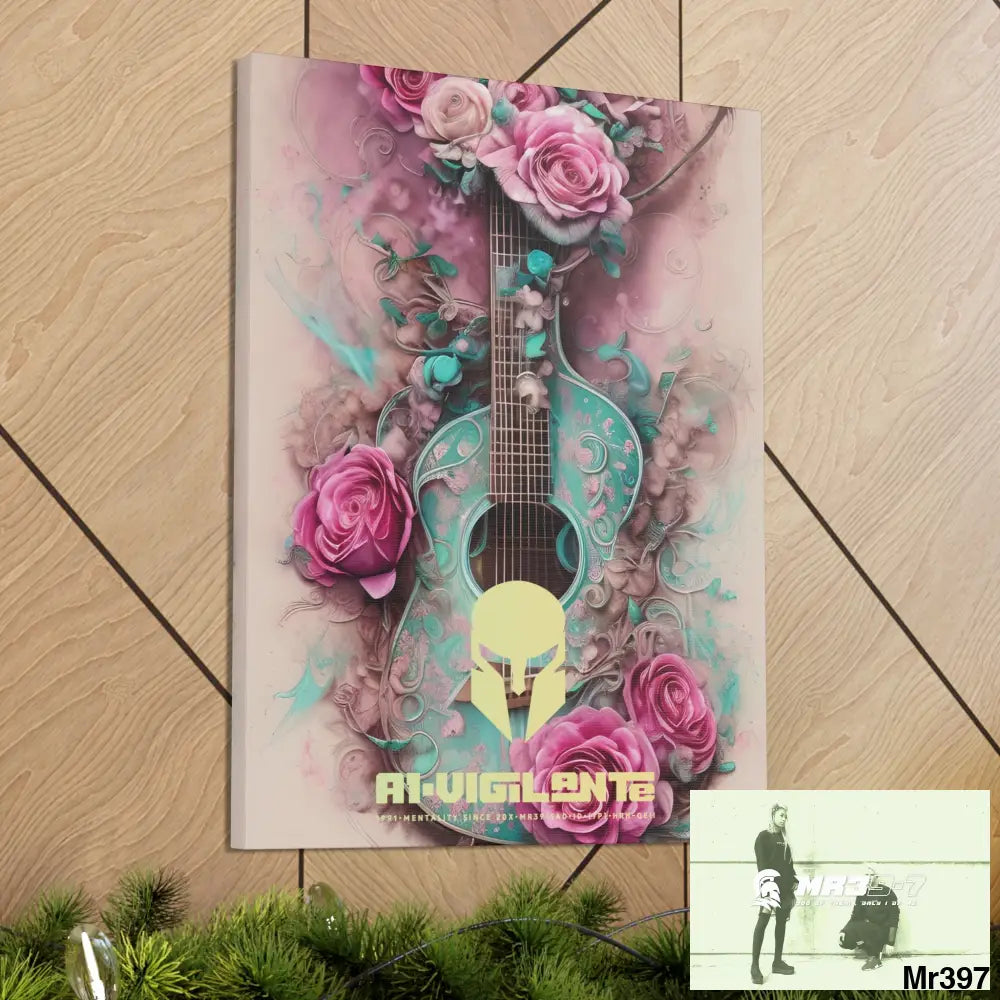 Canvas Gallery Wraps A1Vigilante Pink Roses & Guitar Canvas