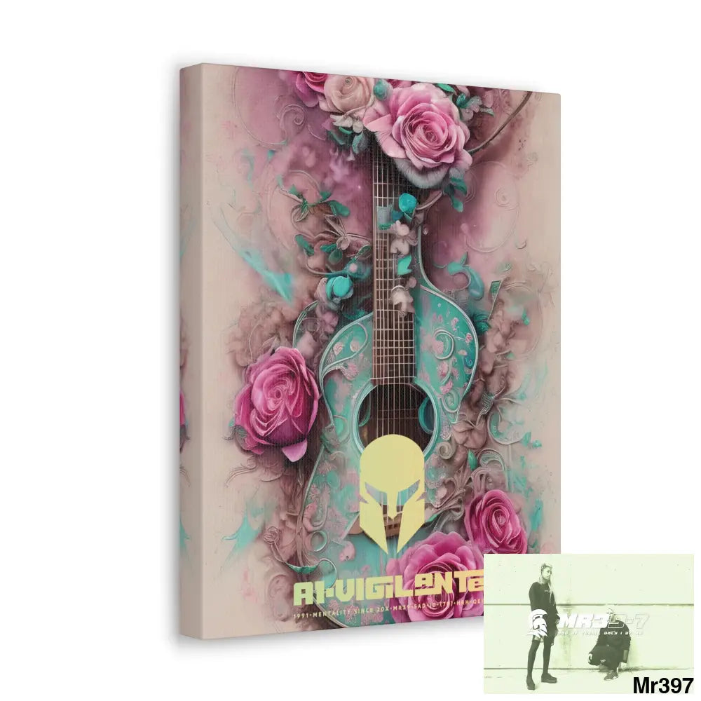 Canvas Gallery Wraps A1Vigilante Pink Roses & Guitar Canvas