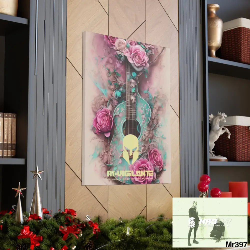 Canvas Gallery Wraps A1Vigilante Pink Roses & Guitar Canvas