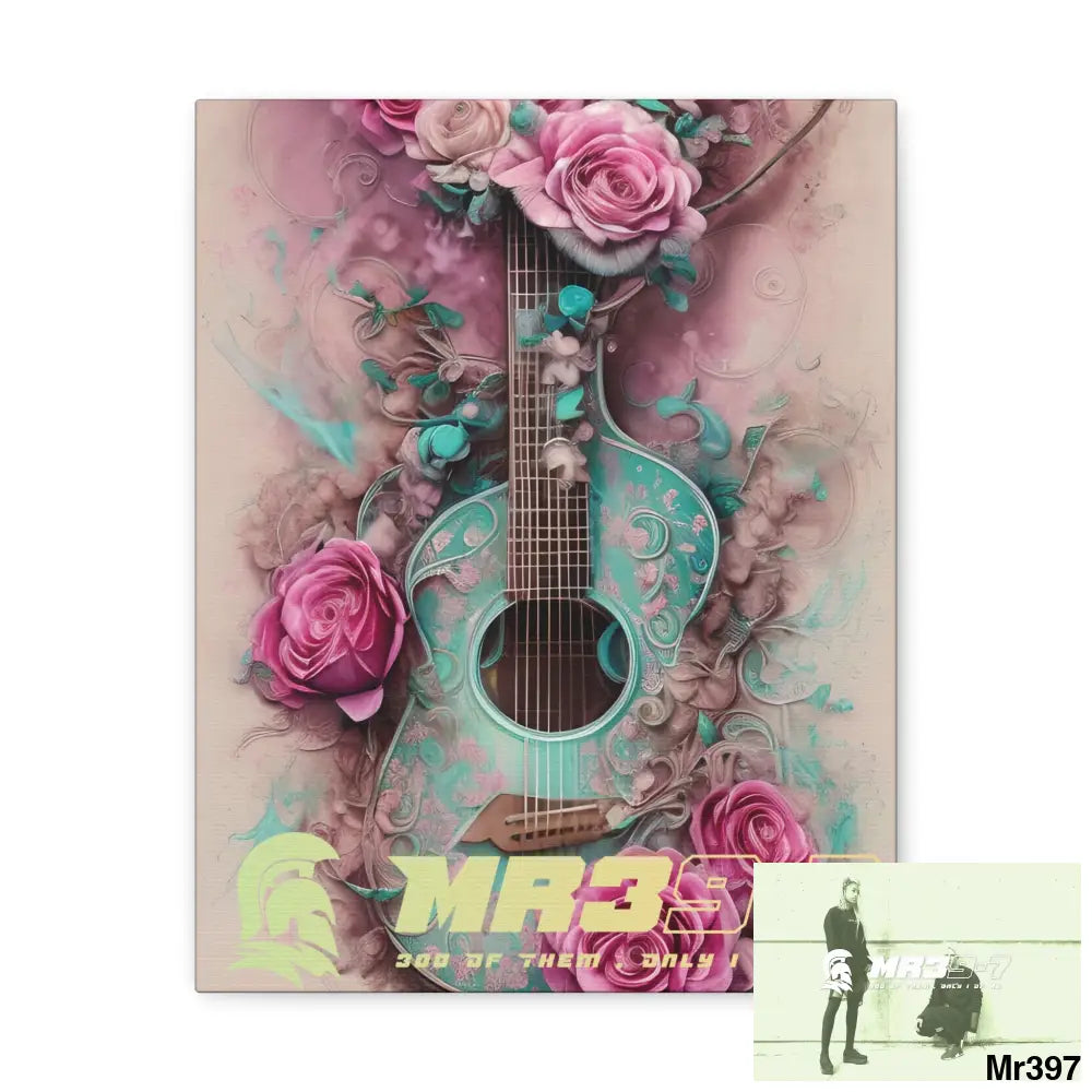 Canvas Gallery Wraps MR39 Pink Roses & Guitar 11″ x 14″ / Premium Gallery Wraps (1.25″) Canvas