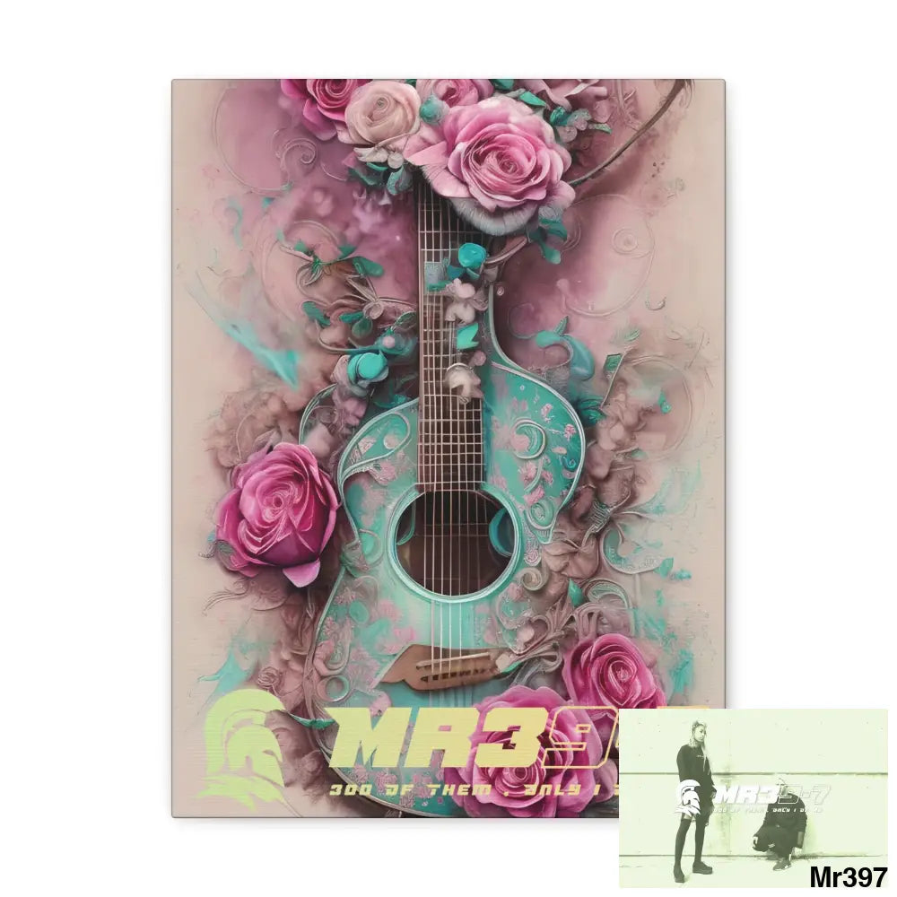 Canvas Gallery Wraps MR39 Pink Roses & Guitar 12″ x 16″ / Premium Gallery Wraps (1.25″) Canvas