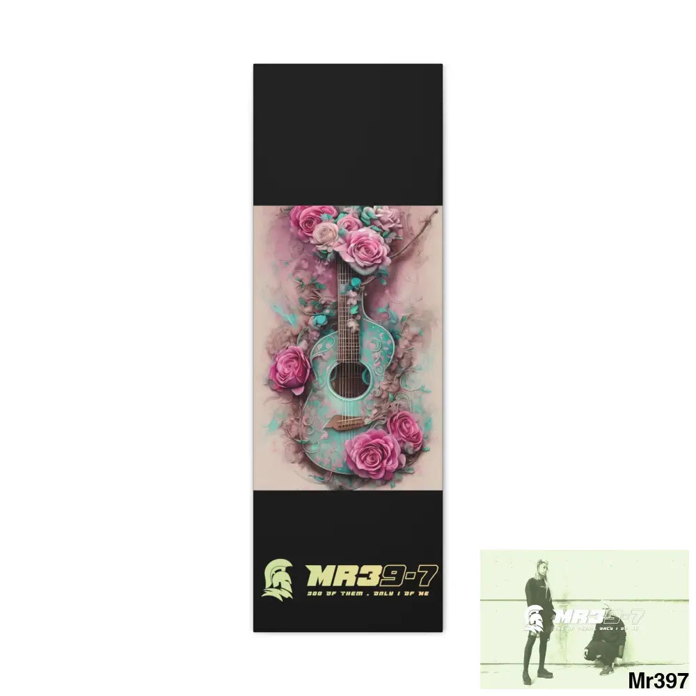 Canvas Gallery Wraps MR39 Pink Roses & Guitar 12″ x 36″ / Premium Gallery Wraps (1.25″) Canvas