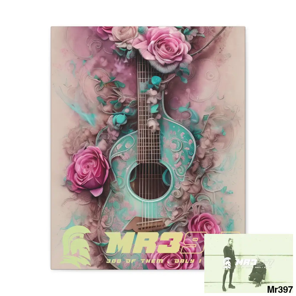 Canvas Gallery Wraps MR39 Pink Roses & Guitar 16″ x 20″ / Premium Gallery Wraps (1.25″) Canvas