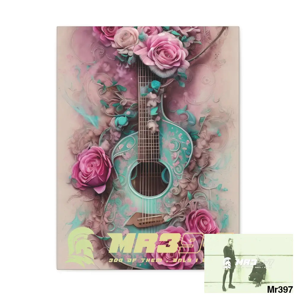 Canvas Gallery Wraps MR39 Pink Roses & Guitar 18″ x 24″ / Premium Gallery Wraps (1.25″) Canvas