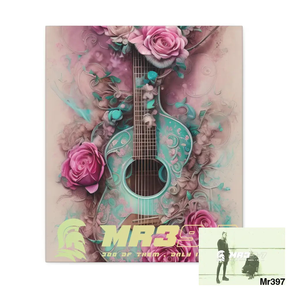 Canvas Gallery Wraps MR39 Pink Roses & Guitar 20″ x 24″ / Premium Gallery Wraps (1.25″) Canvas
