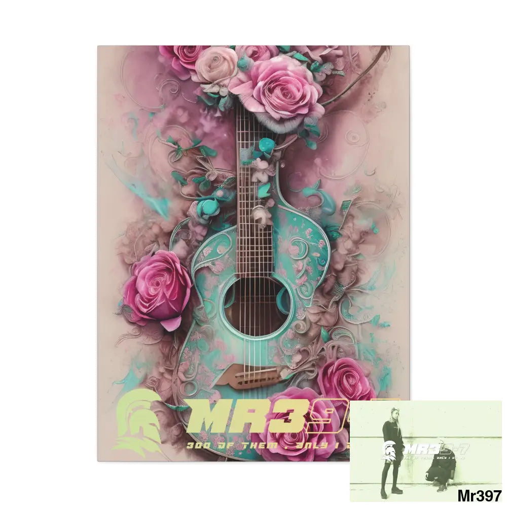 Canvas Gallery Wraps MR39 Pink Roses & Guitar 30″ x 40″ / Premium Gallery Wraps (1.25″) Canvas