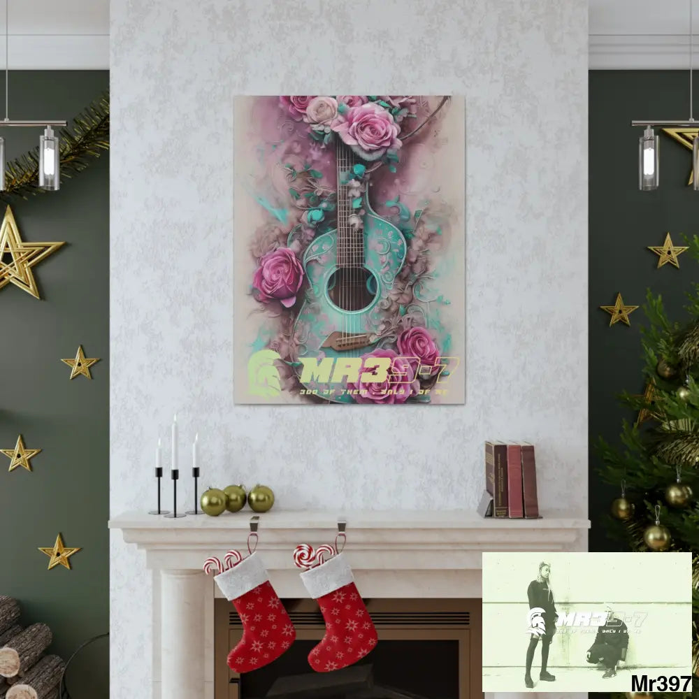 Canvas Gallery Wraps MR39 Pink Roses & Guitar Canvas