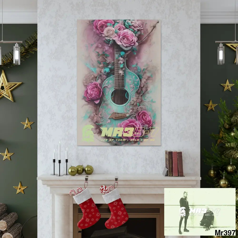 Canvas Gallery Wraps MR39 Pink Roses & Guitar Canvas