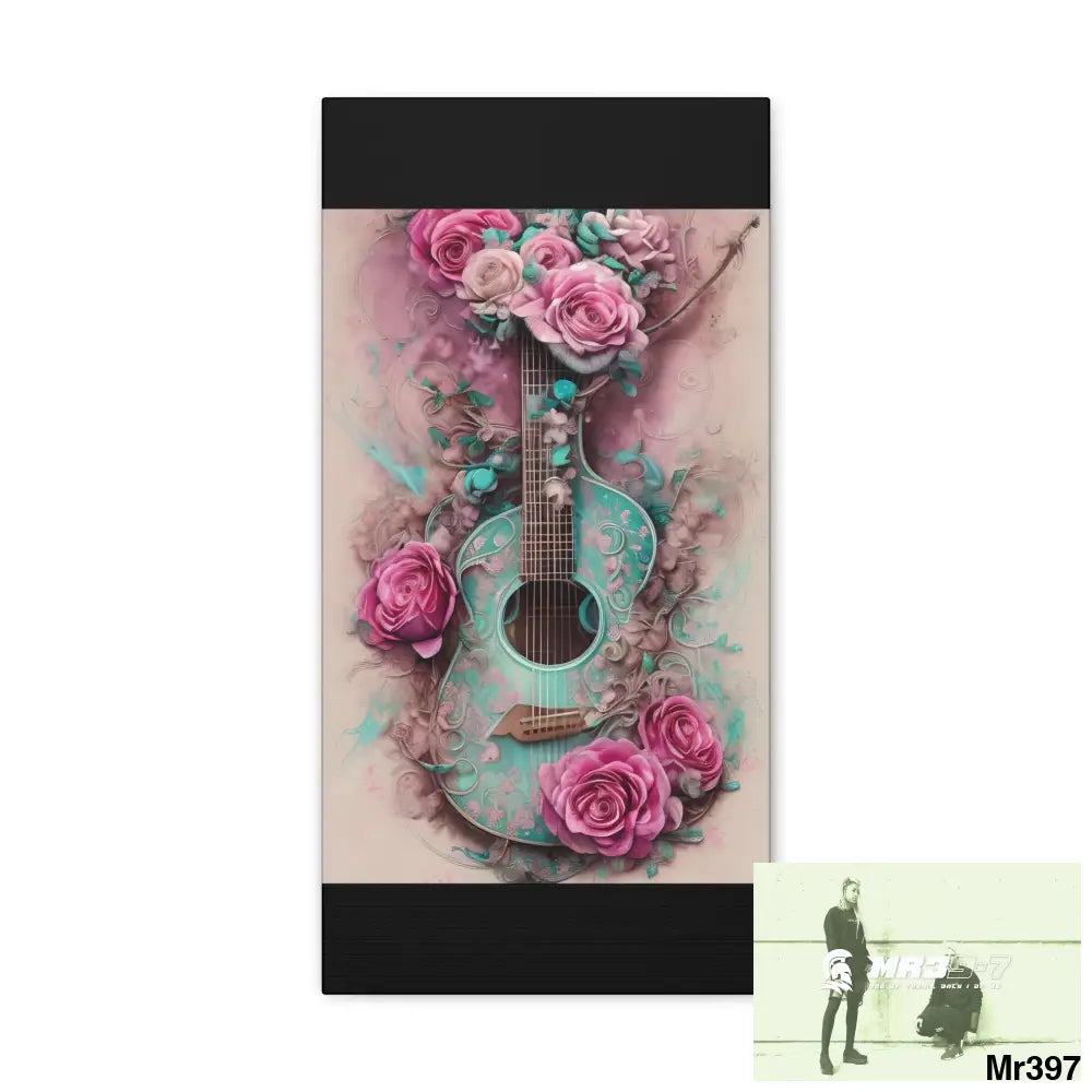 Canvas Gallery Wraps Pink Roses & Guitar 10″ x 20″ / Premium Gallery Wraps (1.25″) Canvas