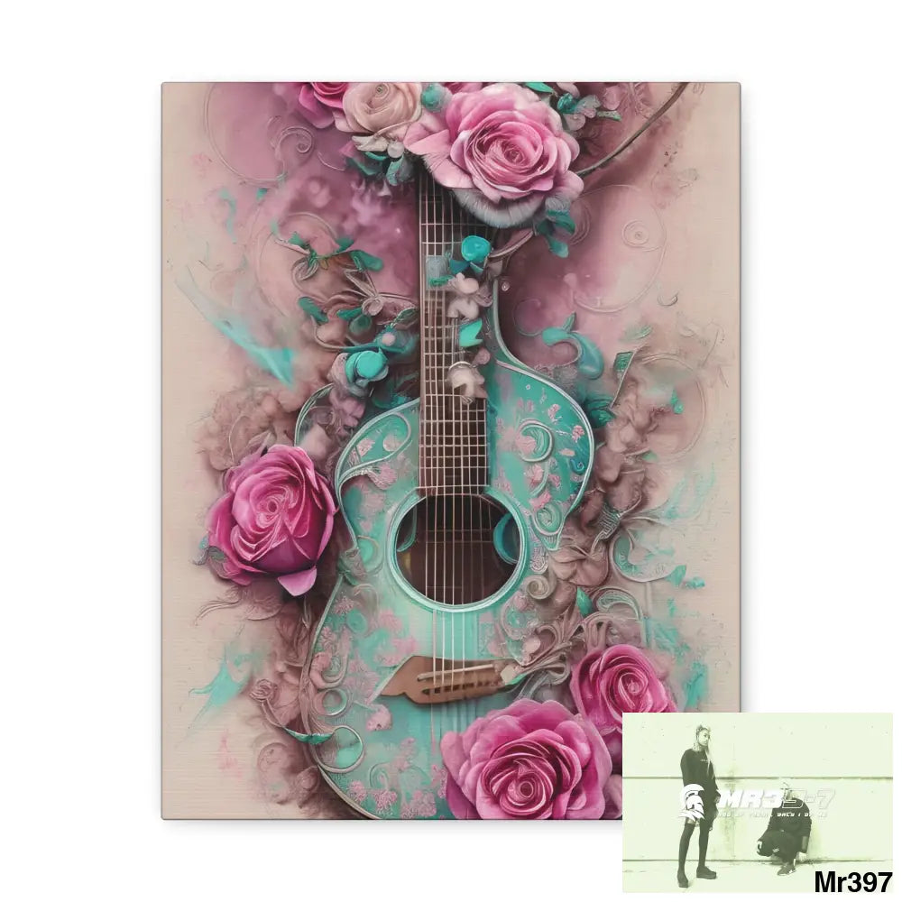 Canvas Gallery Wraps Pink Roses & Guitar 11″ x 14″ / Premium Gallery Wraps (1.25″) Canvas