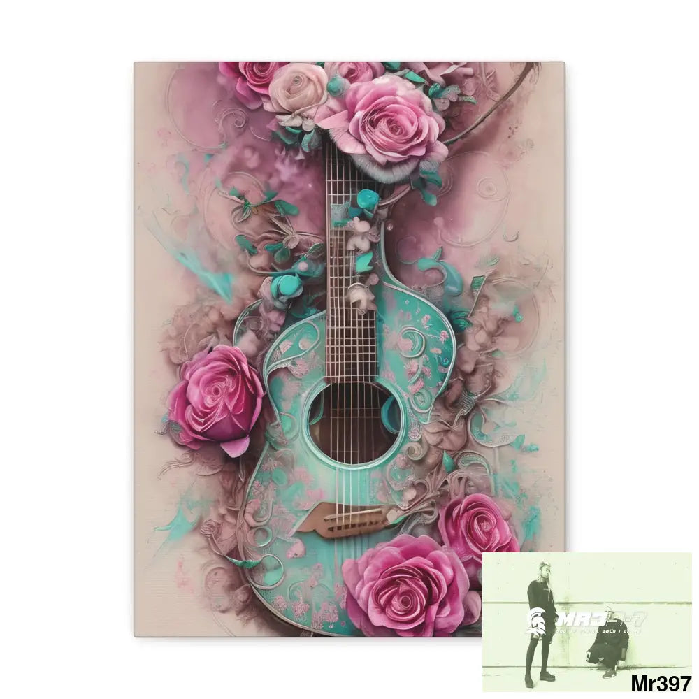Canvas Gallery Wraps Pink Roses & Guitar 12″ x 16″ / Premium Gallery Wraps (1.25″) Canvas