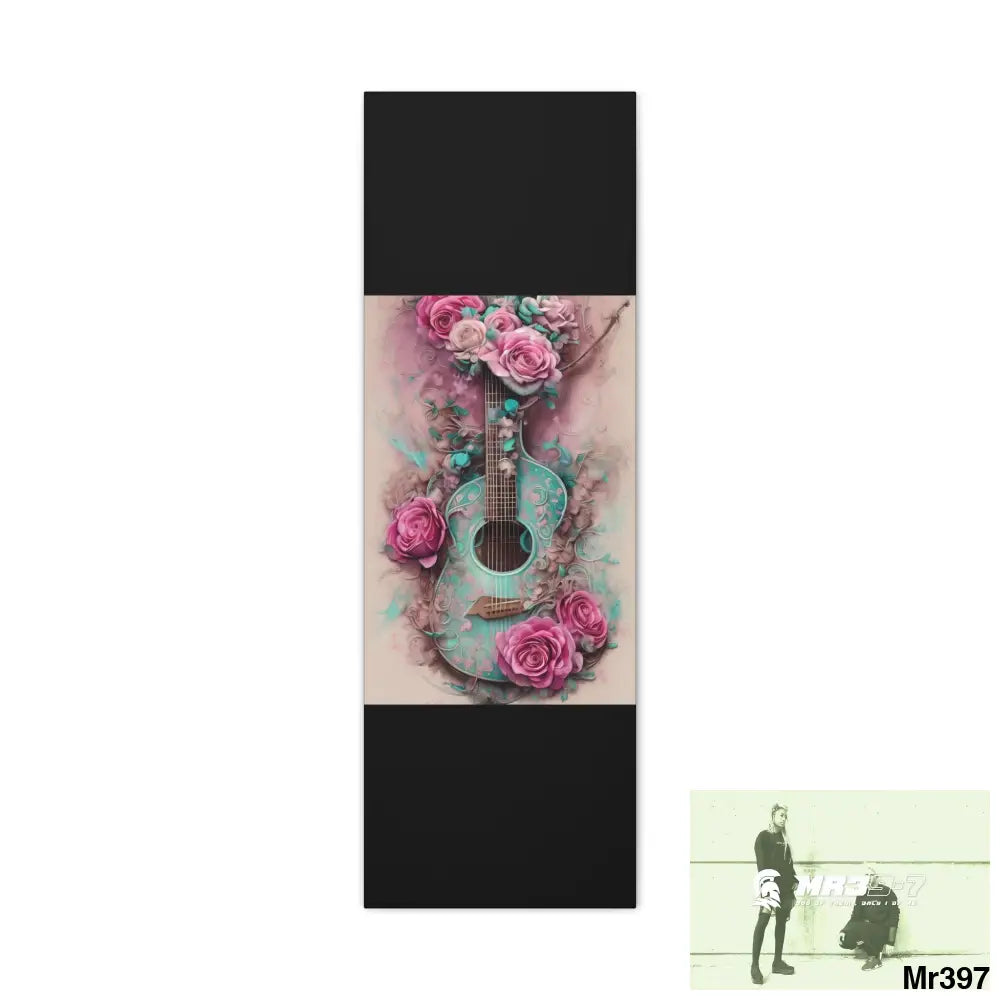 Canvas Gallery Wraps Pink Roses & Guitar 12″ x 36″ / Premium Gallery Wraps (1.25″) Canvas
