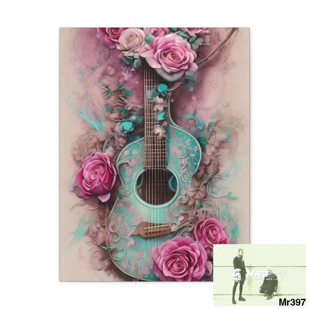 Canvas Gallery Wraps Pink Roses & Guitar 18″ x 24″ / Premium Gallery Wraps (1.25″) Canvas