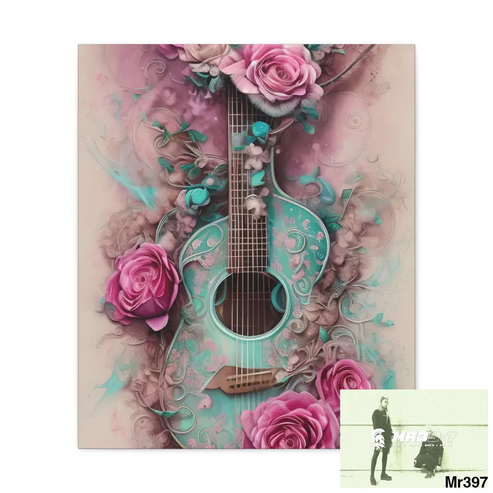 Canvas Gallery Wraps Pink Roses & Guitar 20″ x 24″ / Premium Gallery Wraps (1.25″) Canvas
