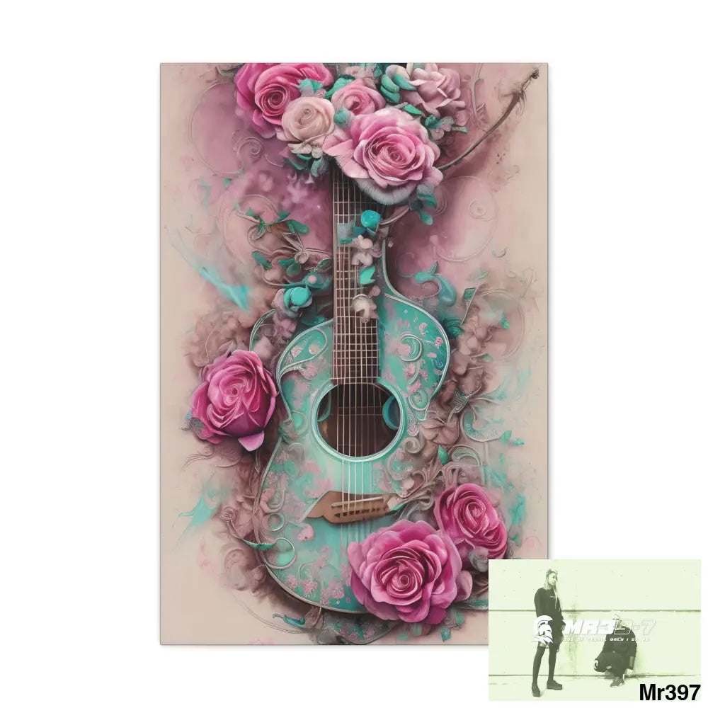 Canvas Gallery Wraps Pink Roses & Guitar 20″ x 30″ / Premium Gallery Wraps (1.25″) Canvas