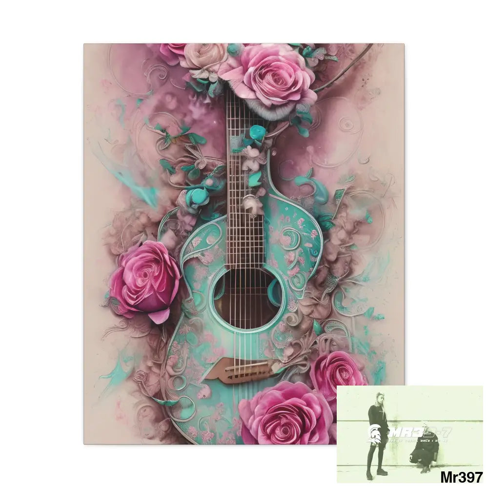 Canvas Gallery Wraps Pink Roses & Guitar 24″ x 30″ / Premium Gallery Wraps (1.25″) Canvas