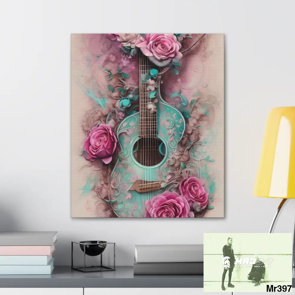 Canvas Gallery Wraps Pink Roses & Guitar Canvas