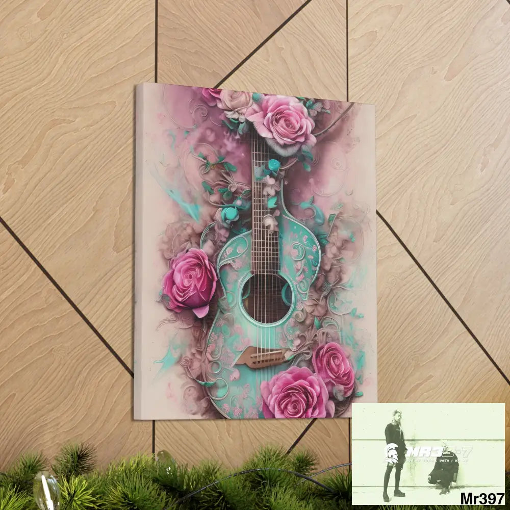 Canvas Gallery Wraps Pink Roses & Guitar Canvas