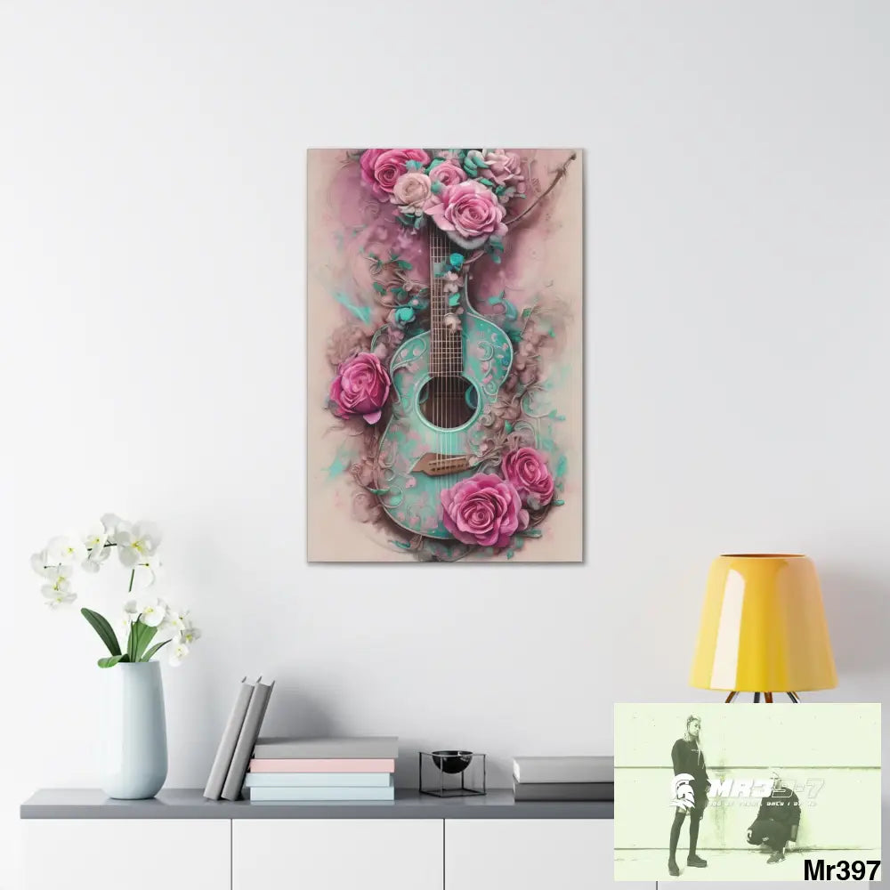 Canvas Gallery Wraps Pink Roses & Guitar Canvas