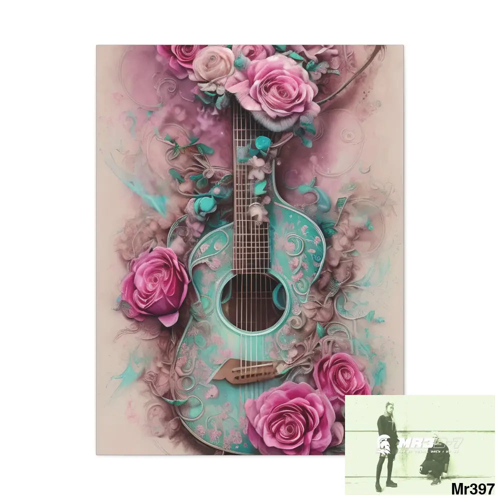 Canvas Gallery Wraps Pink Roses & Guitar 30″ x 40″ / Premium Gallery Wraps (1.25″) Canvas