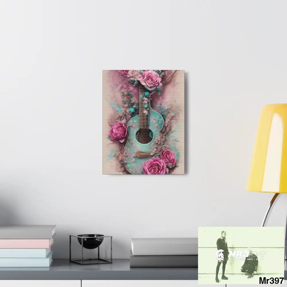 Canvas Gallery Wraps Pink Roses & Guitar Canvas