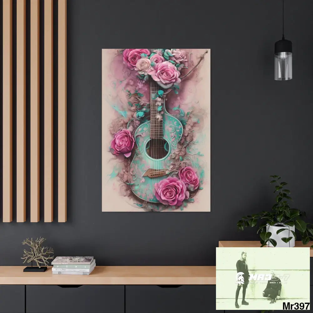 Canvas Gallery Wraps Pink Roses & Guitar Canvas
