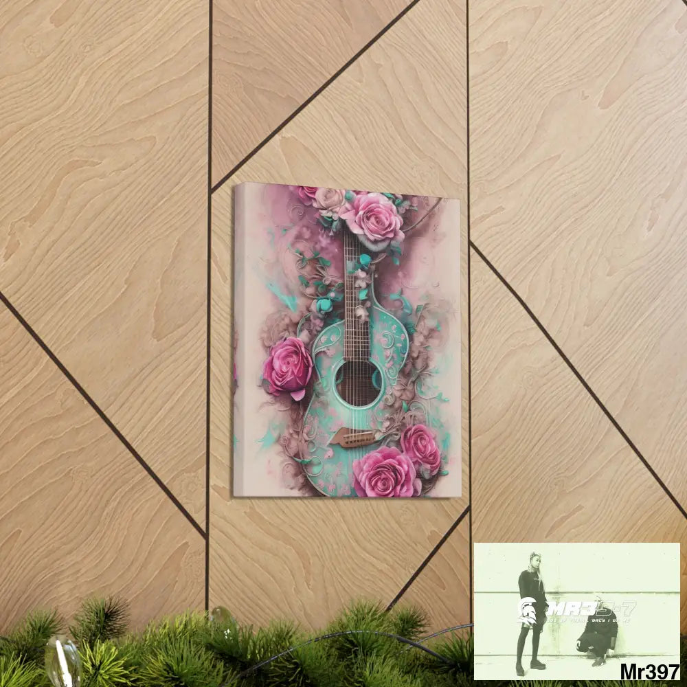 Canvas Gallery Wraps Pink Roses & Guitar Canvas