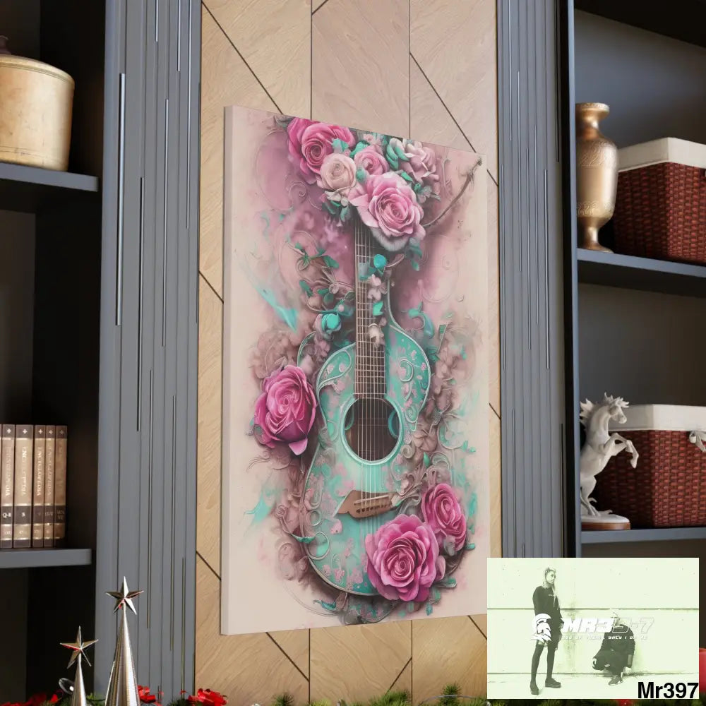 Canvas Gallery Wraps Pink Roses & Guitar Canvas