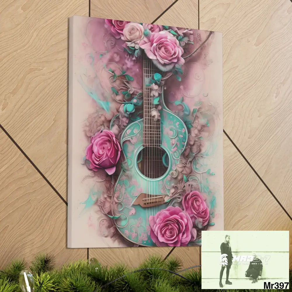 Canvas Gallery Wraps Pink Roses & Guitar Canvas