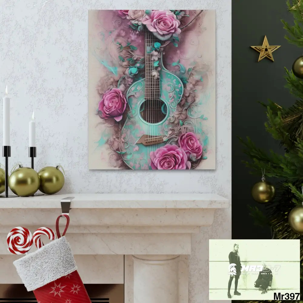 Canvas Gallery Wraps Pink Roses & Guitar Canvas