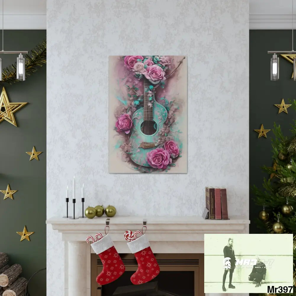 Canvas Gallery Wraps Pink Roses & Guitar Canvas